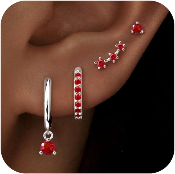 4 Pairs Stud Hoop Earrings Set for Women, Trendy Dangle Jacket Huggie Stacks for Multiple Piercing, Hypoallergenic Cartilage Jewelry Gifts - Image 61