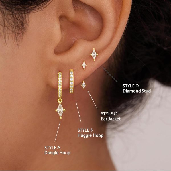 4 Pairs Stud Hoop Earrings Set for Women, Trendy Dangle Jacket Huggie Stacks for Multiple Piercing, Hypoallergenic Cartilage Jewelry Gifts - Image 70