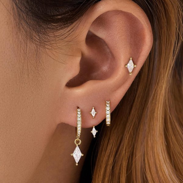 4 Pairs Stud Hoop Earrings Set for Women, Trendy Dangle Jacket Huggie Stacks for Multiple Piercing, Hypoallergenic Cartilage Jewelry Gifts - Image 74