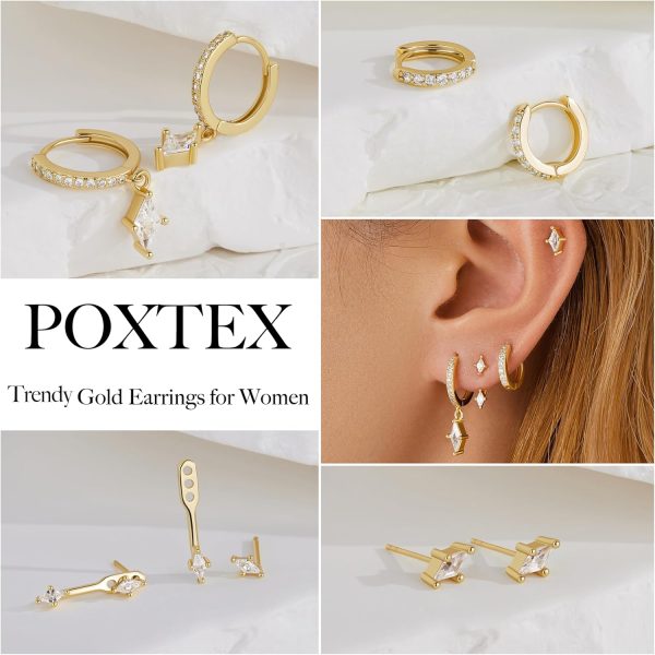 4 Pairs Stud Hoop Earrings Set for Women, Trendy Dangle Jacket Huggie Stacks for Multiple Piercing, Hypoallergenic Cartilage Jewelry Gifts - Image 75