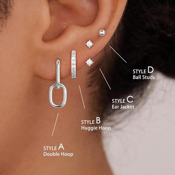 4 Pairs Stud Hoop Earrings Set for Women, Trendy Dangle Jacket Huggie Stacks for Multiple Piercing, Hypoallergenic Cartilage Jewelry Gifts - Image 78