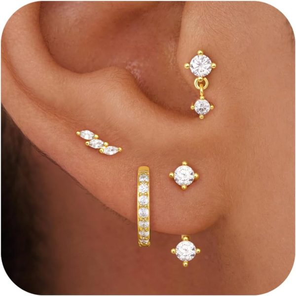 4 Pairs Stud Hoop Earrings Set for Women, Trendy Dangle Jacket Huggie Stacks for Multiple Piercing, Hypoallergenic Cartilage Jewelry Gifts - Image 81