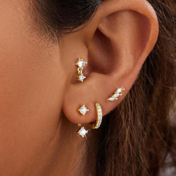 4 Pairs Stud Hoop Earrings Set for Women, Trendy Dangle Jacket Huggie Stacks for Multiple Piercing, Hypoallergenic Cartilage Jewelry Gifts - Image 84