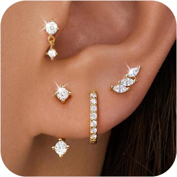 4 Pairs Stud Hoop Earrings Set for Women, Trendy Dangle Jacket Huggie Stacks for Multiple Piercing, Hypoallergenic Cartilage Jewelry Gifts - Image 86