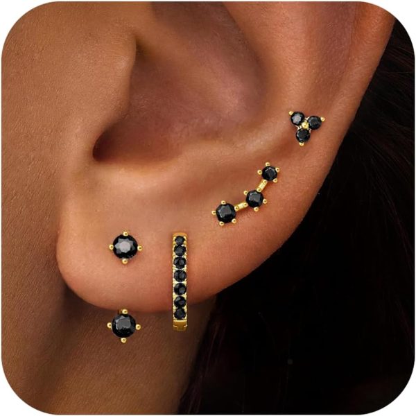 4 Pairs Stud Hoop Earrings Set for Women, Trendy Dangle Jacket Huggie Stacks for Multiple Piercing, Hypoallergenic Cartilage Jewelry Gifts - Image 87
