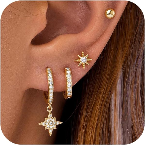 4 Pairs Stud Hoop Earrings Set for Women, Trendy Dangle Jacket Huggie Stacks for Multiple Piercing, Hypoallergenic Cartilage Jewelry Gifts - Image 90