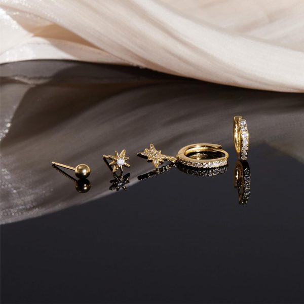4 Pairs Stud Hoop Earrings Set for Women, Trendy Dangle Jacket Huggie Stacks for Multiple Piercing, Hypoallergenic Cartilage Jewelry Gifts - Image 94