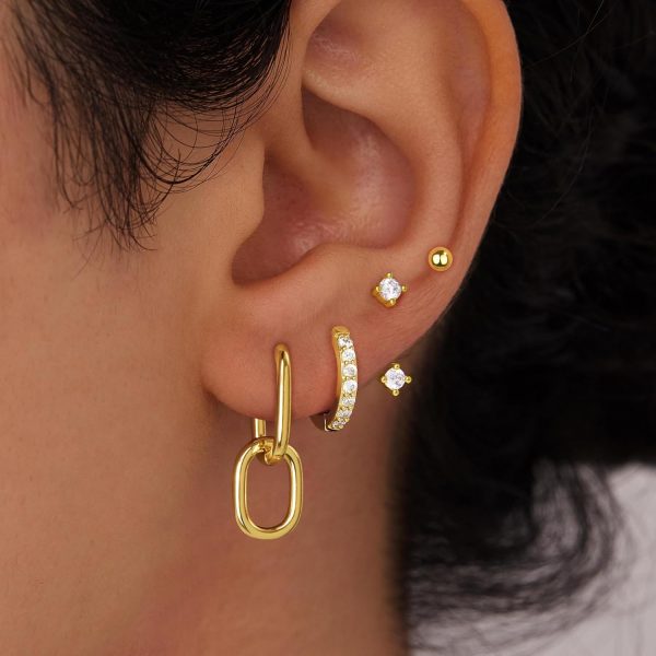4 Pairs Stud Hoop Earrings Set for Women, Trendy Dangle Jacket Huggie Stacks for Multiple Piercing, Hypoallergenic Cartilage Jewelry Gifts - Image 96