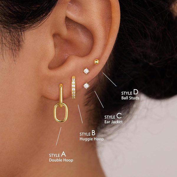 4 Pairs Stud Hoop Earrings Set for Women, Trendy Dangle Jacket Huggie Stacks for Multiple Piercing, Hypoallergenic Cartilage Jewelry Gifts - Image 98
