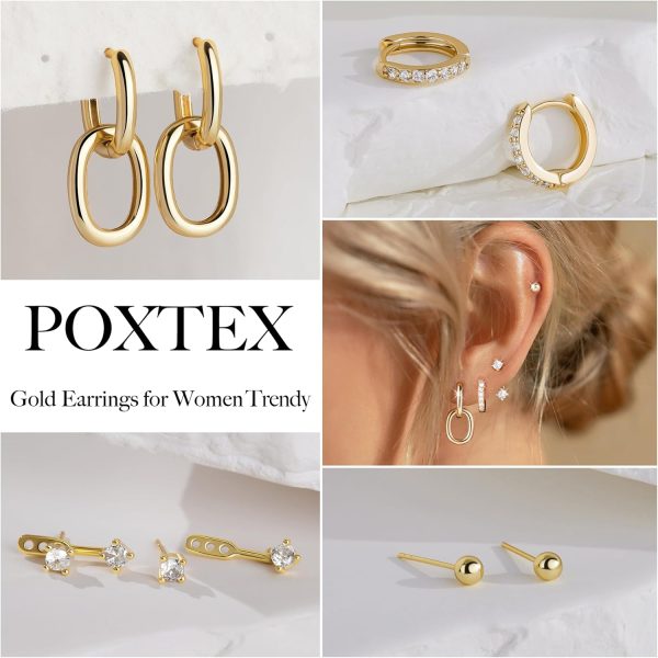 4 Pairs Stud Hoop Earrings Set for Women, Trendy Dangle Jacket Huggie Stacks for Multiple Piercing, Hypoallergenic Cartilage Jewelry Gifts - Image 100