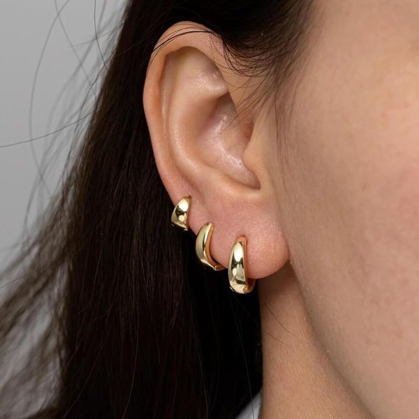 Hoop Earrings for Women Hypoallergenic Chunky 14K Real Gold Plated Huggie Cartilage Drop Earrings Set for Multiple Piercing Cute Trendy Lightweight Jewelry - Image 3