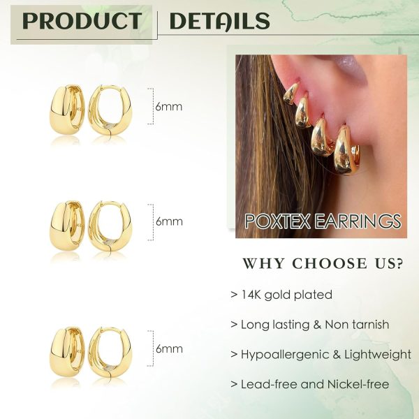 Hoop Earrings for Women Hypoallergenic Chunky 14K Real Gold Plated Huggie Cartilage Drop Earrings Set for Multiple Piercing Cute Trendy Lightweight Jewelry - Image 5