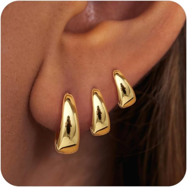 Hoop Earrings for Women Hypoallergenic Chunky 14K Real Gold Plated Huggie Cartilage Drop Earrings Set for Multiple Piercing Cute Trendy Lightweight Jewelry - Image 21
