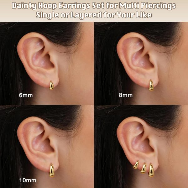 Hoop Earrings for Women Hypoallergenic Chunky 14K Real Gold Plated Huggie Cartilage Drop Earrings Set for Multiple Piercing Cute Trendy Lightweight Jewelry - Image 25