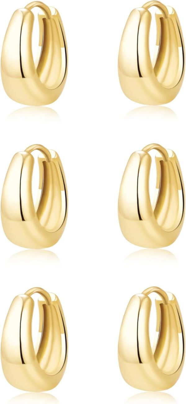 Hoop Earrings for Women Hypoallergenic Chunky 14K Real Gold Plated Huggie Cartilage Drop Earrings Set for Multiple Piercing Cute Trendy Lightweight Jewelry - Image 27