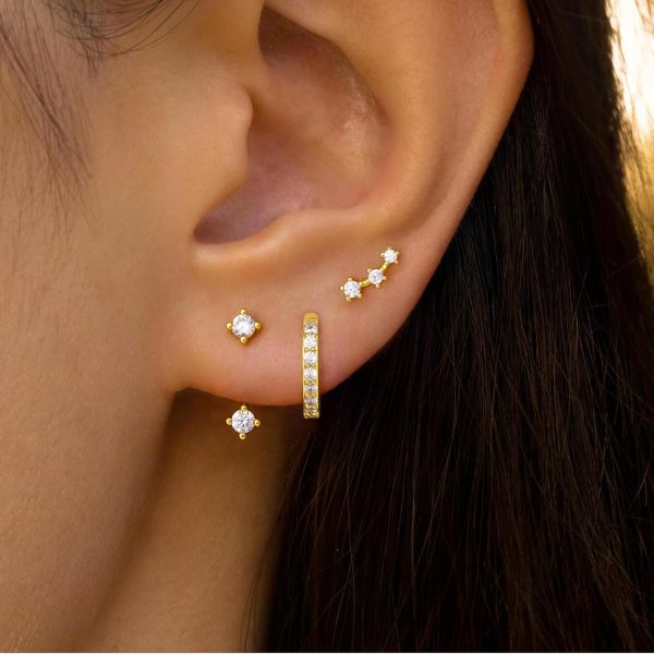 Gold Stud Earrings Set for Women, 3 Pairs Huggie Hoop Jacket Studs Earring Stacks, Hypoallergenic 925 Sterling Silver Post Dainty Birthstone Trendy Women Fashion Accessories Jewelry Gifts - Image 3
