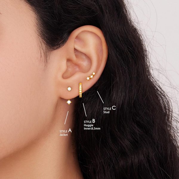 Gold Stud Earrings Set for Women, 3 Pairs Huggie Hoop Jacket Studs Earring Stacks, Hypoallergenic 925 Sterling Silver Post Dainty Birthstone Trendy Women Fashion Accessories Jewelry Gifts - Image 4