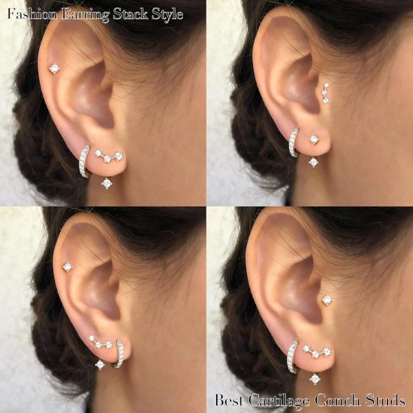 Gold Stud Earrings Set for Women, 3 Pairs Huggie Hoop Jacket Studs Earring Stacks, Hypoallergenic 925 Sterling Silver Post Dainty Birthstone Trendy Women Fashion Accessories Jewelry Gifts - Image 15