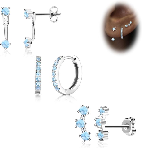 Gold Stud Earrings Set for Women, 3 Pairs Huggie Hoop Jacket Studs Earring Stacks, Hypoallergenic 925 Sterling Silver Post Dainty Birthstone Trendy Women Fashion Accessories Jewelry Gifts - Image 17
