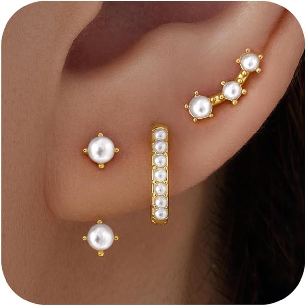 Gold Stud Earrings Set for Women, 3 Pairs Huggie Hoop Jacket Studs Earring Stacks, Hypoallergenic 925 Sterling Silver Post Dainty Birthstone Trendy Women Fashion Accessories Jewelry Gifts - Image 18
