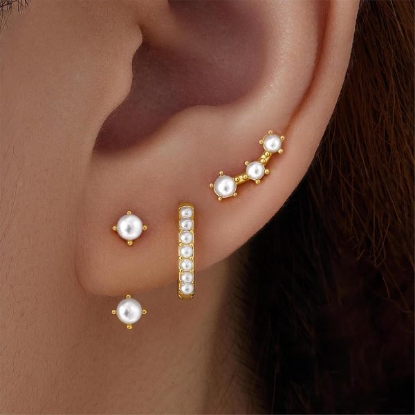Gold Stud Earrings Set for Women, 3 Pairs Huggie Hoop Jacket Studs Earring Stacks, Hypoallergenic 925 Sterling Silver Post Dainty Birthstone Trendy Women Fashion Accessories Jewelry Gifts - Image 20