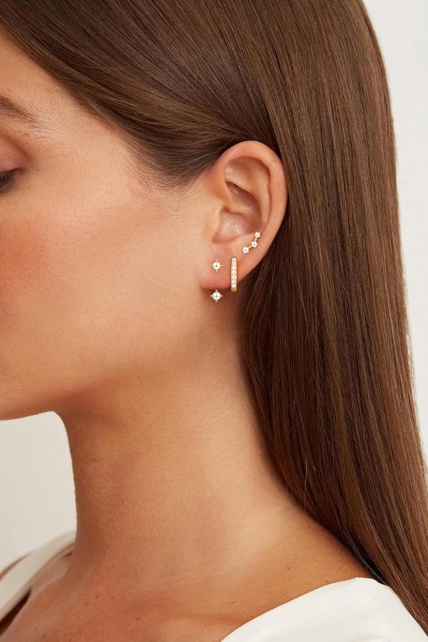 Gold Stud Earrings Set for Women, 3 Pairs Huggie Hoop Jacket Studs Earring Stacks, Hypoallergenic 925 Sterling Silver Post Dainty Birthstone Trendy Women Fashion Accessories Jewelry Gifts - Image 21