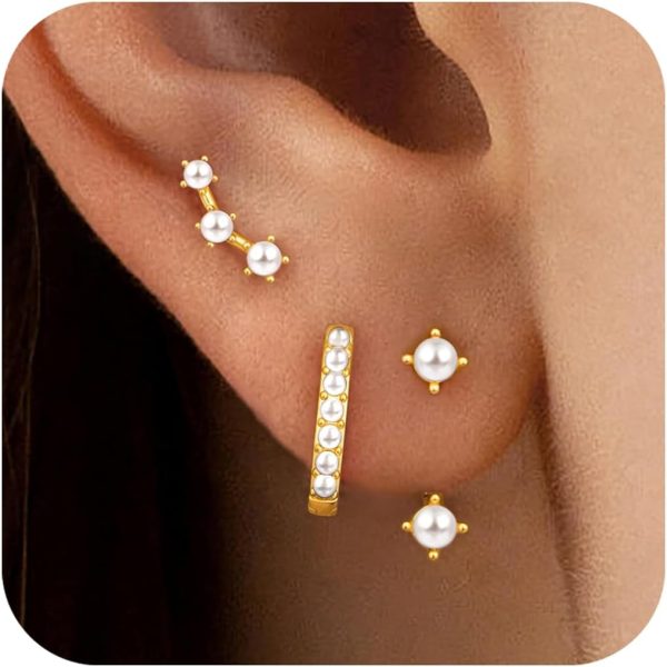 Gold Stud Earrings Set for Women, 3 Pairs Huggie Hoop Jacket Studs Earring Stacks, Hypoallergenic 925 Sterling Silver Post Dainty Birthstone Trendy Women Fashion Accessories Jewelry Gifts - Image 24