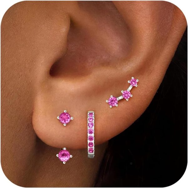 Gold Stud Earrings Set for Women, 3 Pairs Huggie Hoop Jacket Studs Earring Stacks, Hypoallergenic 925 Sterling Silver Post Dainty Birthstone Trendy Women Fashion Accessories Jewelry Gifts - Image 25