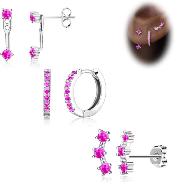 Gold Stud Earrings Set for Women, 3 Pairs Huggie Hoop Jacket Studs Earring Stacks, Hypoallergenic 925 Sterling Silver Post Dainty Birthstone Trendy Women Fashion Accessories Jewelry Gifts - Image 28