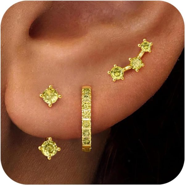 Gold Stud Earrings Set for Women, 3 Pairs Huggie Hoop Jacket Studs Earring Stacks, Hypoallergenic 925 Sterling Silver Post Dainty Birthstone Trendy Women Fashion Accessories Jewelry Gifts - Image 36