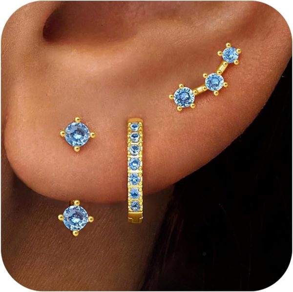 Gold Stud Earrings Set for Women, 3 Pairs Huggie Hoop Jacket Studs Earring Stacks, Hypoallergenic 925 Sterling Silver Post Dainty Birthstone Trendy Women Fashion Accessories Jewelry Gifts - Image 42