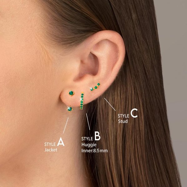 Gold Stud Earrings Set for Women, 3 Pairs Huggie Hoop Jacket Studs Earring Stacks, Hypoallergenic 925 Sterling Silver Post Dainty Birthstone Trendy Women Fashion Accessories Jewelry Gifts - Image 51