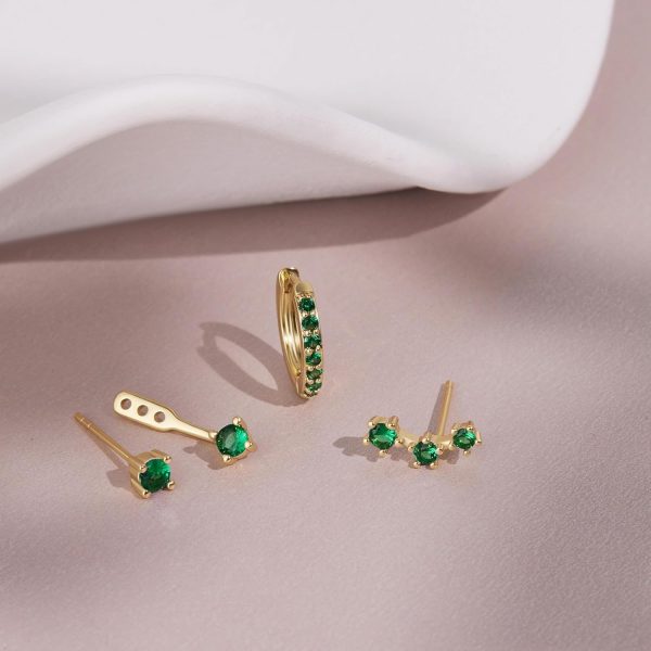 Gold Stud Earrings Set for Women, 3 Pairs Huggie Hoop Jacket Studs Earring Stacks, Hypoallergenic 925 Sterling Silver Post Dainty Birthstone Trendy Women Fashion Accessories Jewelry Gifts - Image 52