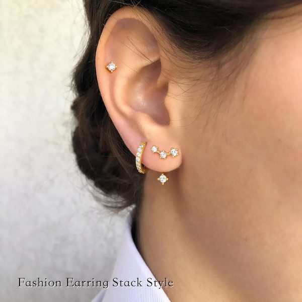 Gold Stud Earrings Set for Women, 3 Pairs Huggie Hoop Jacket Studs Earring Stacks, Hypoallergenic 925 Sterling Silver Post Dainty Birthstone Trendy Women Fashion Accessories Jewelry Gifts - Image 68
