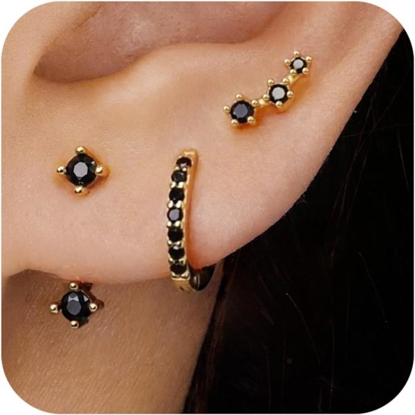 Gold Stud Earrings Set for Women, 3 Pairs Huggie Hoop Jacket Studs Earring Stacks, Hypoallergenic 925 Sterling Silver Post Dainty Birthstone Trendy Women Fashion Accessories Jewelry Gifts - Image 69