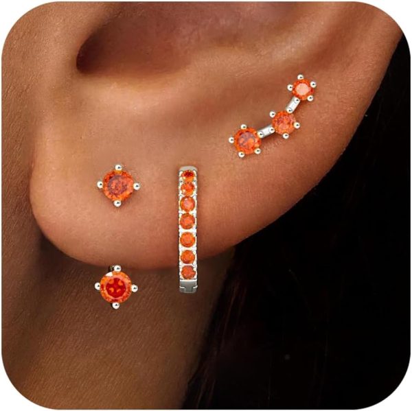 Gold Stud Earrings Set for Women, 3 Pairs Huggie Hoop Jacket Studs Earring Stacks, Hypoallergenic 925 Sterling Silver Post Dainty Birthstone Trendy Women Fashion Accessories Jewelry Gifts - Image 77