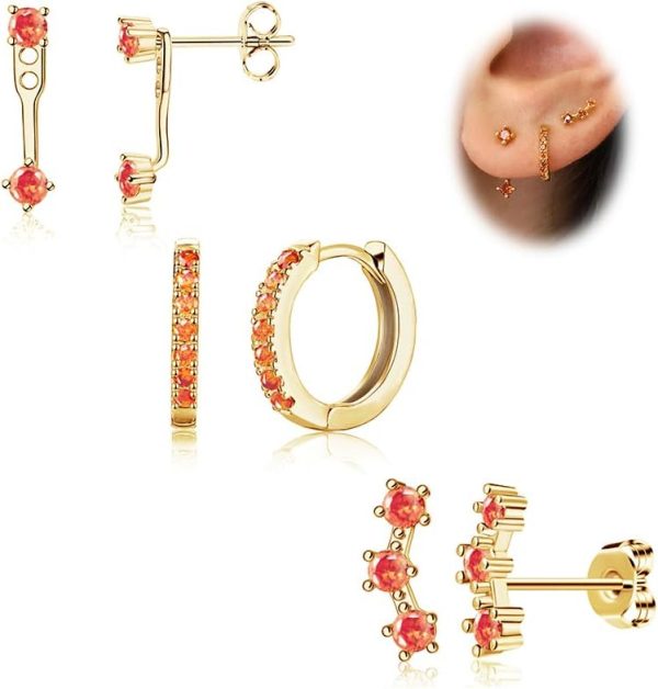 Gold Stud Earrings Set for Women, 3 Pairs Huggie Hoop Jacket Studs Earring Stacks, Hypoallergenic 925 Sterling Silver Post Dainty Birthstone Trendy Women Fashion Accessories Jewelry Gifts - Image 86