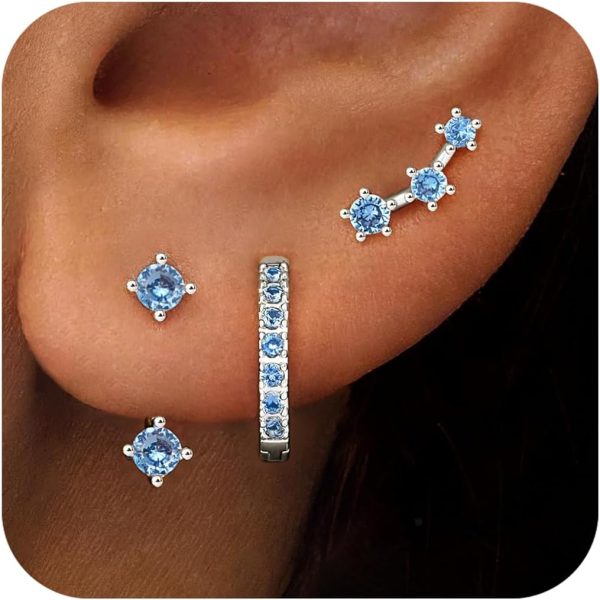 Gold Stud Earrings Set for Women, 3 Pairs Huggie Hoop Jacket Studs Earring Stacks, Hypoallergenic 925 Sterling Silver Post Dainty Birthstone Trendy Women Fashion Accessories Jewelry Gifts - Image 87