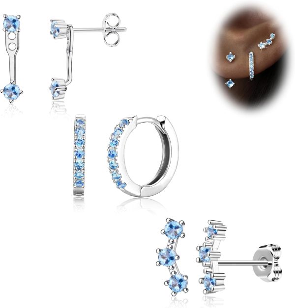 Gold Stud Earrings Set for Women, 3 Pairs Huggie Hoop Jacket Studs Earring Stacks, Hypoallergenic 925 Sterling Silver Post Dainty Birthstone Trendy Women Fashion Accessories Jewelry Gifts - Image 91