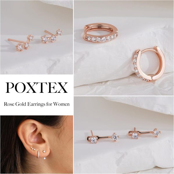 Gold Stud Earrings Set for Women, 3 Pairs Huggie Hoop Jacket Studs Earring Stacks, Hypoallergenic 925 Sterling Silver Post Dainty Birthstone Trendy Women Fashion Accessories Jewelry Gifts - Image 103