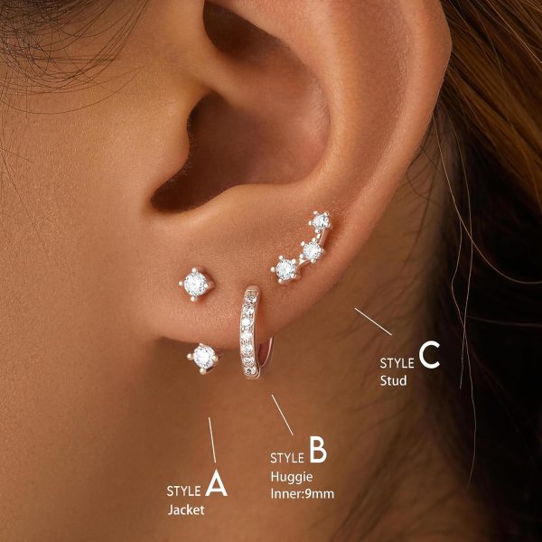 Gold Stud Earrings Set for Women, 3 Pairs Huggie Hoop Jacket Studs Earring Stacks, Hypoallergenic 925 Sterling Silver Post Dainty Birthstone Trendy Women Fashion Accessories Jewelry Gifts - Image 105