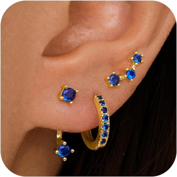 Gold Stud Earrings Set for Women, 3 Pairs Huggie Hoop Jacket Studs Earring Stacks, Hypoallergenic 925 Sterling Silver Post Dainty Birthstone Trendy Women Fashion Accessories Jewelry Gifts - Image 108