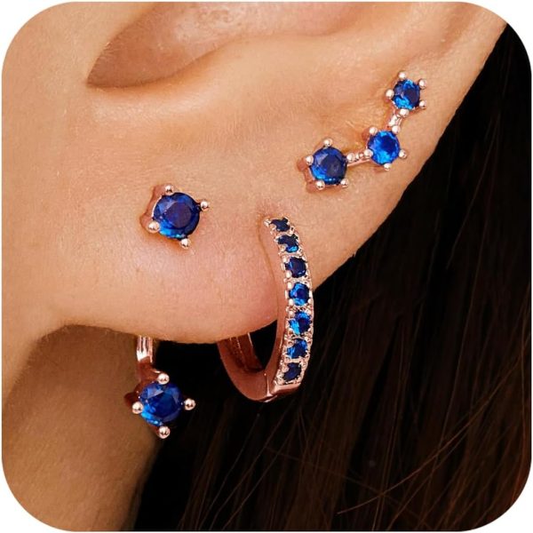 Gold Stud Earrings Set for Women, 3 Pairs Huggie Hoop Jacket Studs Earring Stacks, Hypoallergenic 925 Sterling Silver Post Dainty Birthstone Trendy Women Fashion Accessories Jewelry Gifts - Image 126