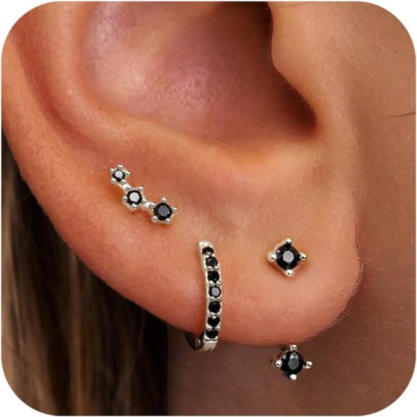 Gold Stud Earrings Set for Women, 3 Pairs Huggie Hoop Jacket Studs Earring Stacks, Hypoallergenic 925 Sterling Silver Post Dainty Birthstone Trendy Women Fashion Accessories Jewelry Gifts - Image 132