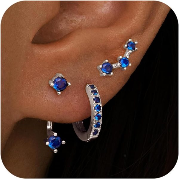Gold Stud Earrings Set for Women, 3 Pairs Huggie Hoop Jacket Studs Earring Stacks, Hypoallergenic 925 Sterling Silver Post Dainty Birthstone Trendy Women Fashion Accessories Jewelry Gifts - Image 138
