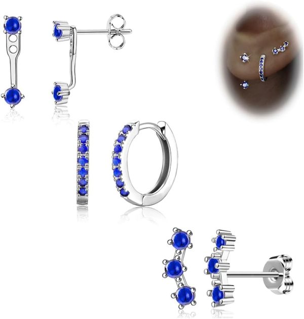 Gold Stud Earrings Set for Women, 3 Pairs Huggie Hoop Jacket Studs Earring Stacks, Hypoallergenic 925 Sterling Silver Post Dainty Birthstone Trendy Women Fashion Accessories Jewelry Gifts - Image 144