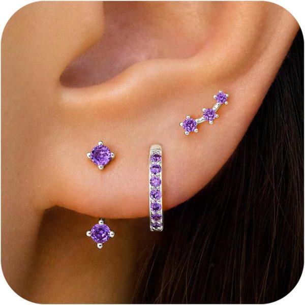 Gold Stud Earrings Set for Women, 3 Pairs Huggie Hoop Jacket Studs Earring Stacks, Hypoallergenic 925 Sterling Silver Post Dainty Birthstone Trendy Women Fashion Accessories Jewelry Gifts - Image 154