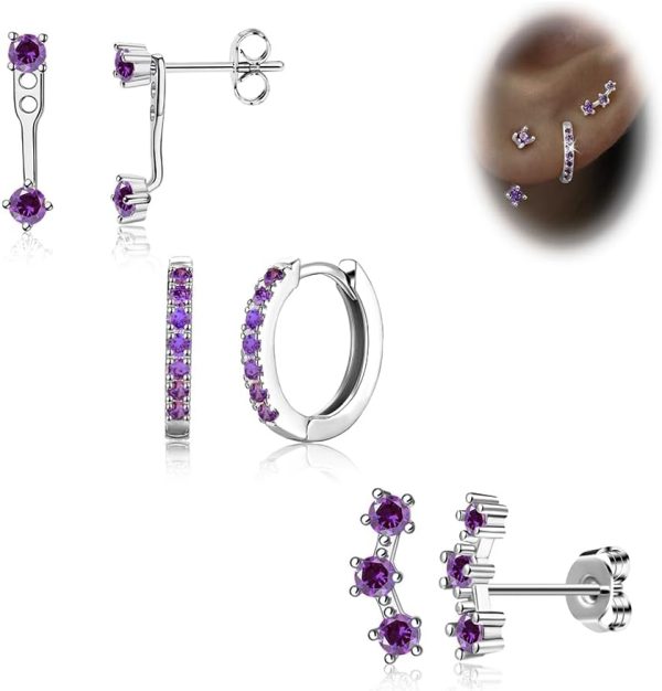 Gold Stud Earrings Set for Women, 3 Pairs Huggie Hoop Jacket Studs Earring Stacks, Hypoallergenic 925 Sterling Silver Post Dainty Birthstone Trendy Women Fashion Accessories Jewelry Gifts - Image 159