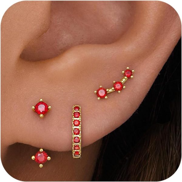 Gold Stud Earrings Set for Women, 3 Pairs Huggie Hoop Jacket Studs Earring Stacks, Hypoallergenic 925 Sterling Silver Post Dainty Birthstone Trendy Women Fashion Accessories Jewelry Gifts - Image 167