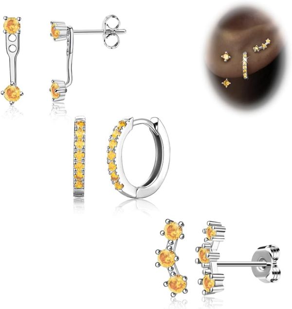 Gold Stud Earrings Set for Women, 3 Pairs Huggie Hoop Jacket Studs Earring Stacks, Hypoallergenic 925 Sterling Silver Post Dainty Birthstone Trendy Women Fashion Accessories Jewelry Gifts - Image 168